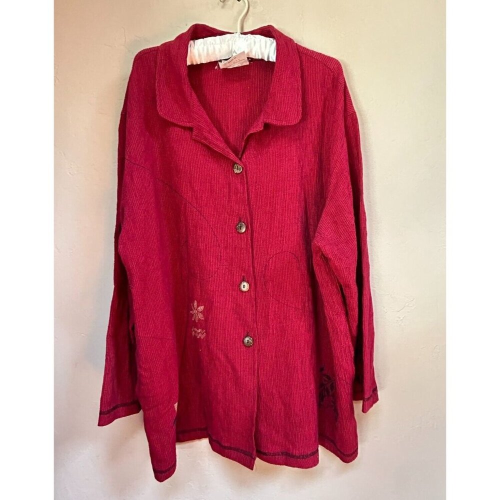 Vintage Play Alegre Hand Painted Top Womens Large Art To Wear Shirt Jacket Red